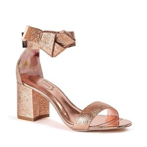 Ted Baker Kerria Rose Gold Leather Block Heel Sandals Size 9.5